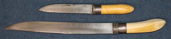 Two Burmese ivory handled dha, late 19th/early 20th century, 57cm (22.4in.) & 35cm (13.8in.)